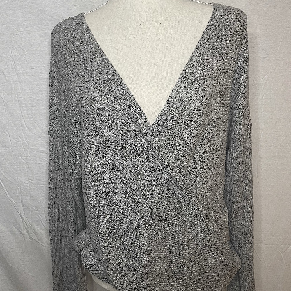 Soft Gray Cross Front Long Sleeve Shirt